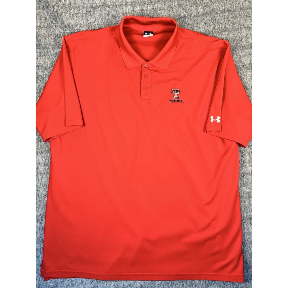 Mens Under Armour Texas Tech Stiched Logo Red Polo Shirt XL